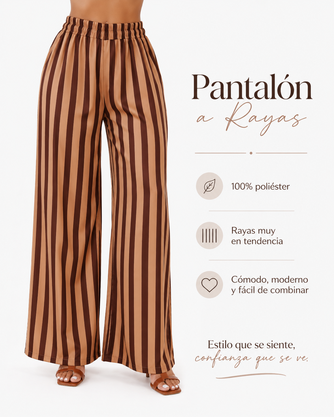 Pantalón Wide Leg a Rayas – 100% Polyester